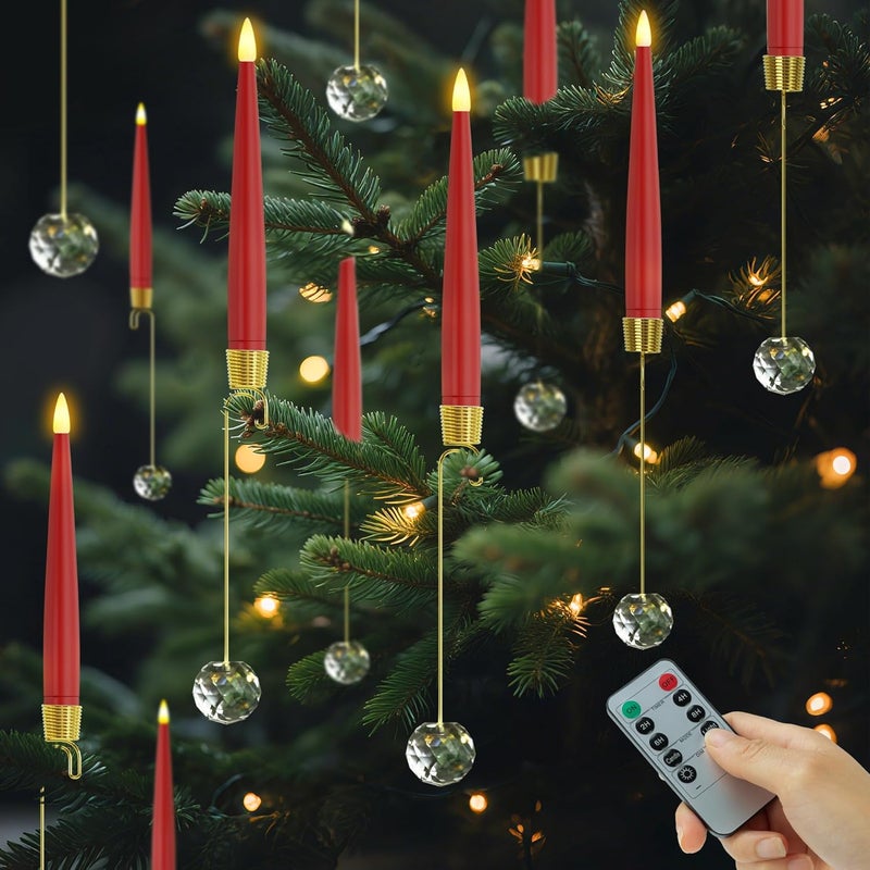 AFINETH Christmas Tree Candles with Remote, Red Battery Operated Christmas Candles, LED Candlesticks for Xmas Tree Decoration - Image 1